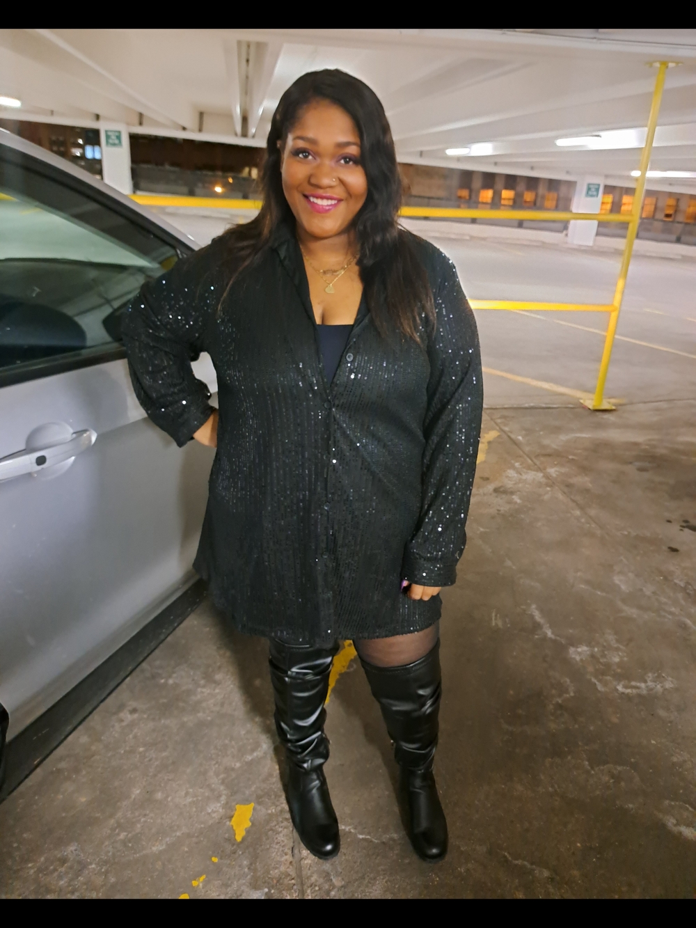 Black Sequin Longline Shirt
